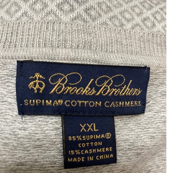Brooks Brothers Mens XXL Supima Cotton Cashmere V-Neck Sweater Grey Diamond Knit - Picture 6 of 12